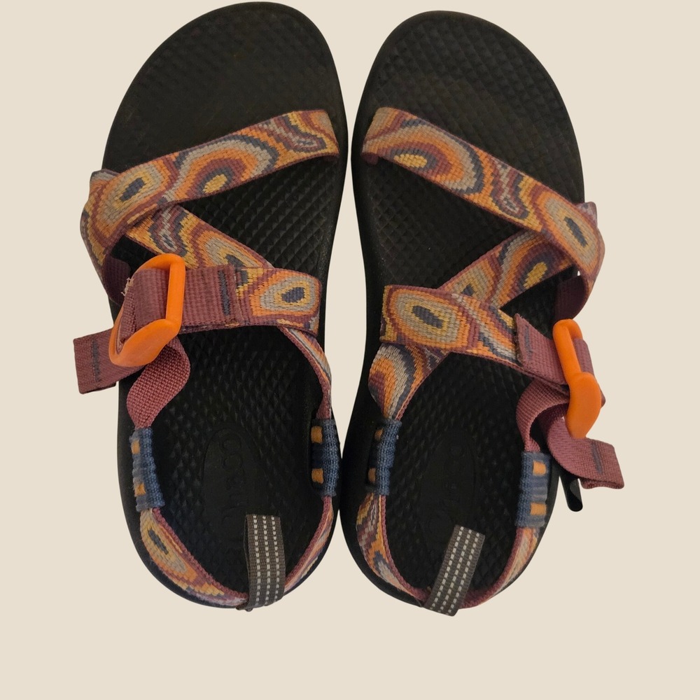 Chaco Kids Z1 Ecotread Sandals Size 13 MultiColor Geometric Straps Orange Buckle